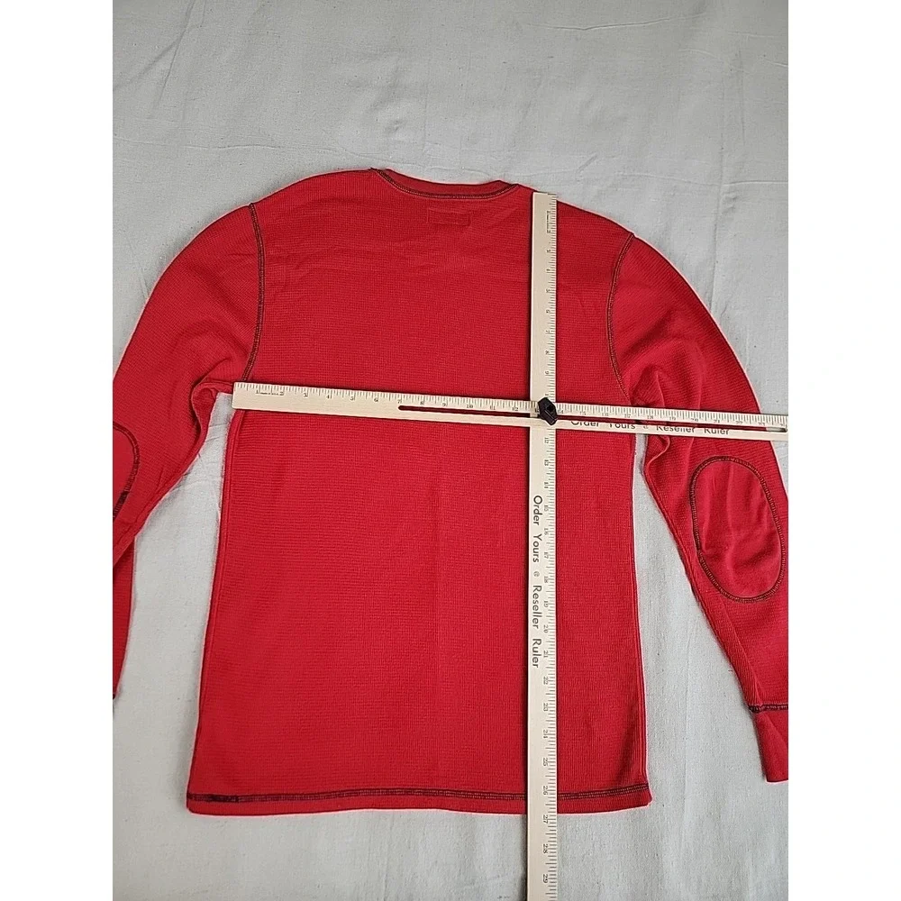 Polo Ralph Lauren Thermal Shirt Mens Medium Red Waffle Knit Elbow Patch Flag
